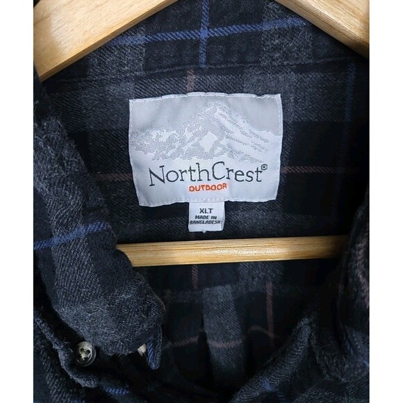 Northcrest Outdoor Flannel Long-Sleeve Button Shirt, Sz XLT, Plaid Black/Gray - Picture 7 of 8